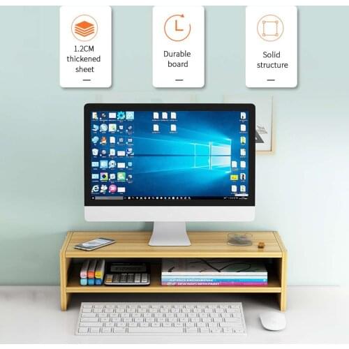 Wooden Computer Stand Desktop Office Laptop Monitor Stand Shelf Monitor Riser Multi-function Screen Riser Holder Supplies Desk