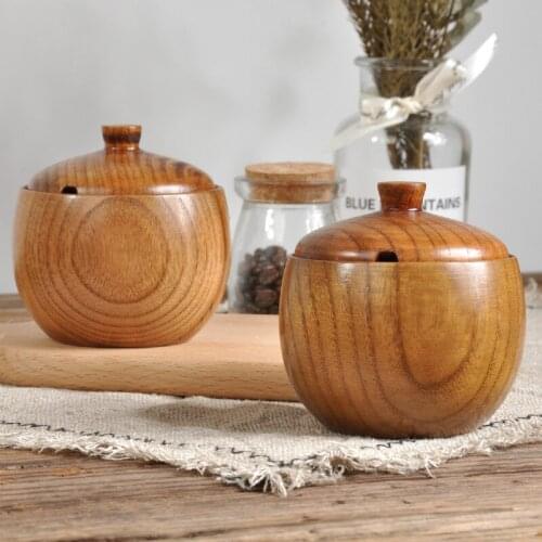 Retro Wood Spice Jar Salt Seasoning Pot Herb Kitchen Storage Tank With Lid Pepper Shakers Solid Wood Tea Coffee Pot Dropshipping