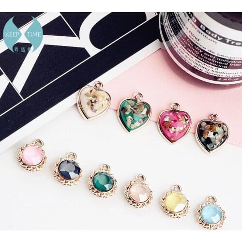 DIY accessories alloy in love with gold foil round diamond pendant pendant earrings stud earrings materials