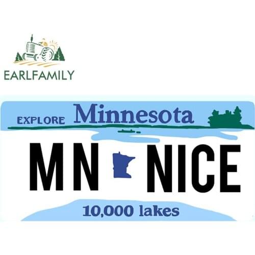 EARLFAMILY 13cm x 6.5cm for Minnesota License Plate Vintage Car Assessoires Stickers Camper Sunscreen Decals Bumper Car Styling