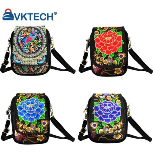 Ethic Fashion Women Flower Embroidered Shoulder Crossbody Messenger Bag Casual Ladies Mini Flap Purse Handbags Phone Storage Bag
