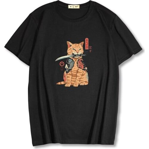 Men Catana Cool Loose Men Women T Shirt Casual Short Sleeve Cat Print Anime Tshirt Japanese Summer Mens clothing Tops Tee