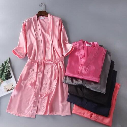 Spring Silk Bathrobe Half Sleeve Solid Emulation Silk Robes Womens Robes Sleepwear Satin Dress Bath Satin Robe Dressing Gown