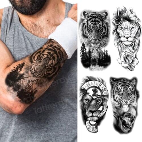 Fake tatoo sticker for men stick on tattoo sexy tiger forest lion king arm sleeve tattoo armband waterproof black body art new