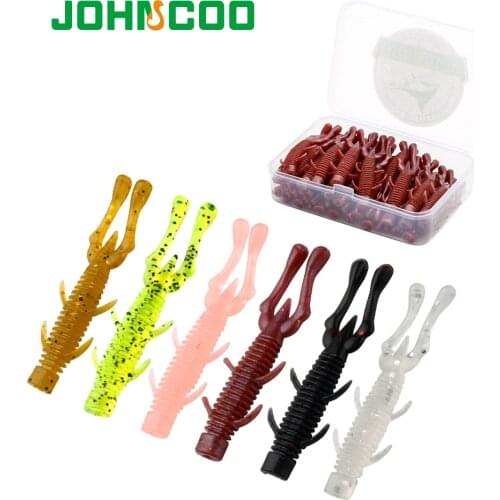 JOHNCOO 30pcs Shrimp Lures Soft Bait 60mm 1.6g Soft Plastic Shrimp Creature Crawdad Baits 2 Huge Pinchers Swimbait Fishing Lure