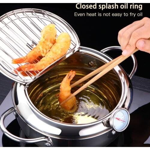 20cm Temperature Control Fryer Pot Mini Stainless Steel Frypot Induction Cooker Universal Stove Universal Cooking Tools Kitchen