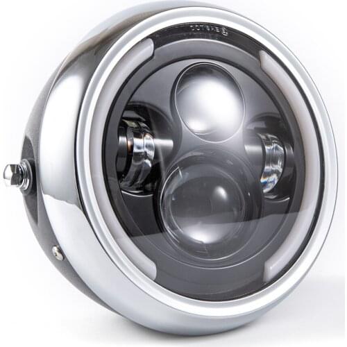 Round 7.5" LED Motorcycle Headlight High Low Beam HeadLamp Bulb DRL with Angel Ring for Harley Sportster Cafe Racer Bobber