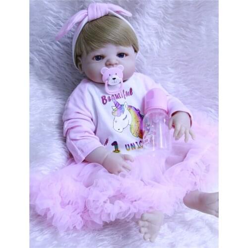 Blonde hair Bebe girl reborn bonecas 22"55cm Lifelike full silicone reborn baby dolls for child toy gift new born babies