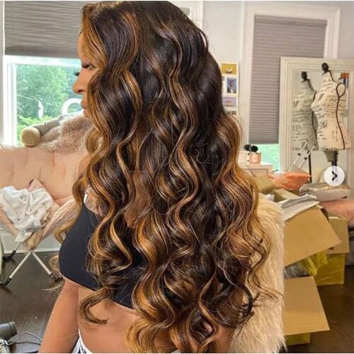 Malaysia Body Wave Highlight Ombre Transparent Lace Front Wig 180% Density 13x5X1 Lace Front Wigs Pre Plucked With Baby Hair
