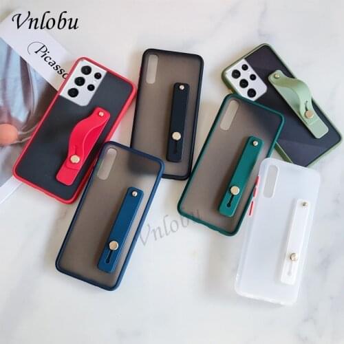 Wristband Matte Transparent Phone Case For Samsung S21 Ultra S20 Plus A12 A42 A52 A72 A71 A51 5G M51 M31S Stand Holder BackCover