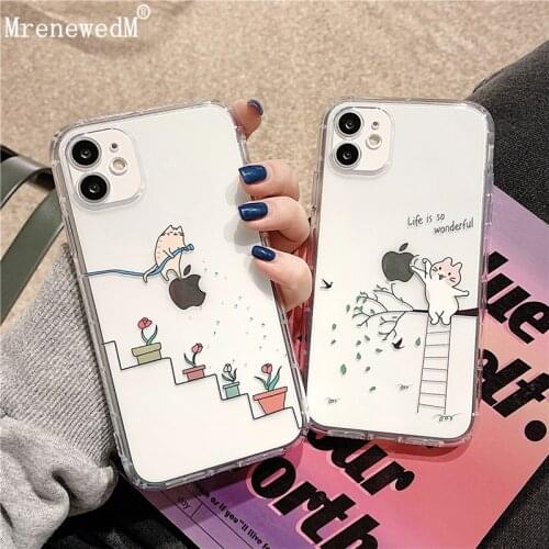 MrenewedM 12 Mini Cute Cartoon Clean Shockproof Case For iPhone 11 Pro X XR XS Max SE2020 7 8 Plus Soft Silicon Protection Shell
