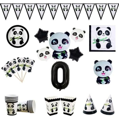 Cartoon Panda Theme Party Decorations Disposable Tableware Cupcake Plate Napkins Cup Panda Balloons Baby Shower Party Supplie