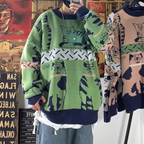 2020 New Large Size Japanese Cotton Simple Korean Style Mens Loose Version Thickening Cartoon Round Neck Casual