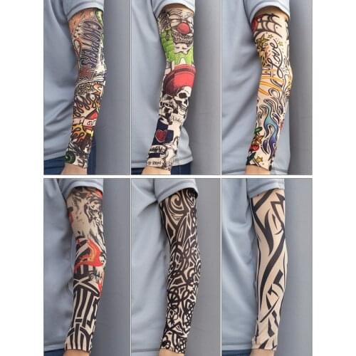 1PC Fake Tattoo Arm Sleeves Outdoor Cycling 3D Print Sun Protection Bike Basketball Compression Arm Warmers Ridding Cuff Sleeves