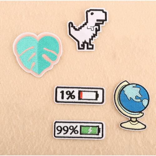 Battery Power Patch Badges Embroidered Dinosaur Applique Sewing Clothes Stripes Stickers Apparel Accessories Patches Badge @G