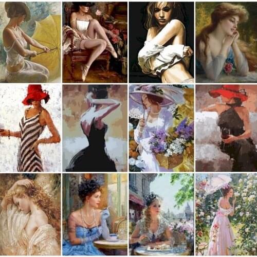 GATYZTORY DIY Picture On Wall Oil Painting By Number Portrait Women Home Decor Abstract Drawing Lover Hand Unique Gifts 40x50cm