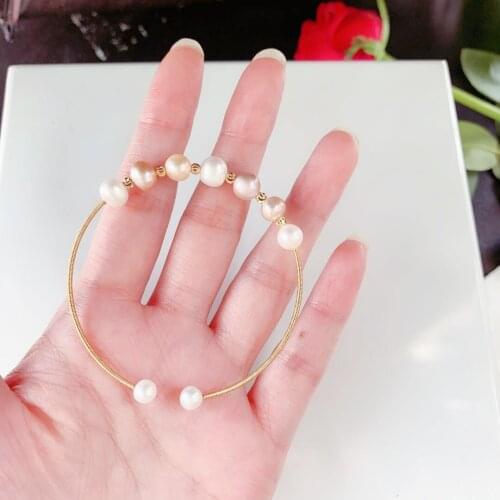 Natural Freshwater Pearl Charm Bracelet Bangle Women Color Beads Boho Jewelry High Quality DIY Simple Baroque Pulsera Gift