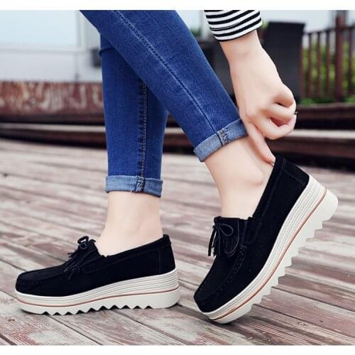 Autumn Bow Women Shoes Platform Flats Sneakers Women Suede Women Casual Shoes Slip On Flats Women loafers shoes Large size