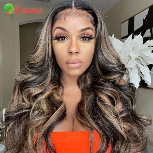 Alinana Highlights Brown Color #2/30 Body Wave Human Hair Wigs 13x4 Lace Frontal Wig Pre-Plucked With Natural Hairline Wavy Hair
