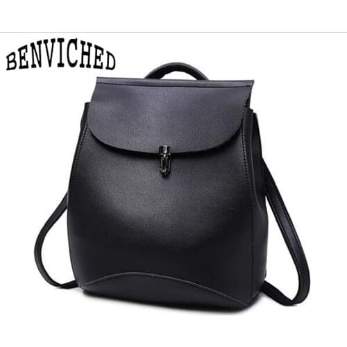 BENVICHED HOT Fashion Women Backpack High Quality PU Leather Backpacks Multifunctional Shoulder Bag Girls Retro Schoolbags B031