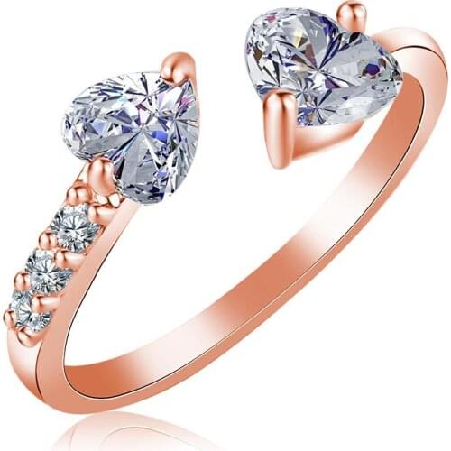 Adjustable Rings For Women Double Heart Zircon 3 Color Open Finger Ring Proposal Wedding Gift Fashion Jewelry KAR353
