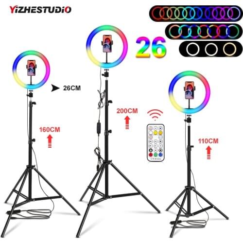 RGB Selfie Ring Lamp Photography Led Rim Of Light With Mobile Holder Tripod Round Colorful Ring light For Live Youtube Streaming