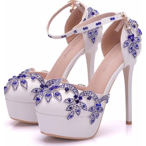 Crystal Queen Blue Diamond Ultra Super High-Heeled Sandals Bride Wedding Dress Shoes For Bride Evening Party Shoes