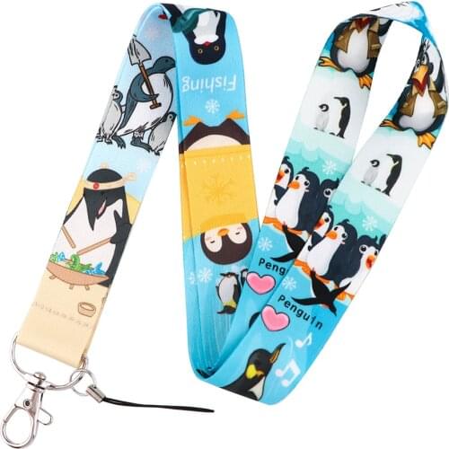 PF1055 Penguin Cute Lanyard For Keychain ID Card Cover Pass student Mobile Phone USB Badge Holder Key Neck Straps Accessories
