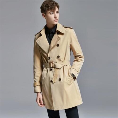 Mens trench coats man double-breasted палто мужская модный clothes slim fit overcoat long sleeve Wild chameleon autumn winter