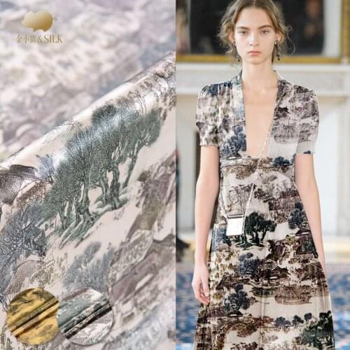 30mm heavy satin silk fabric digital printing retro chinese silk fabric drapes cheongsam dress silk stretch fabric cloth