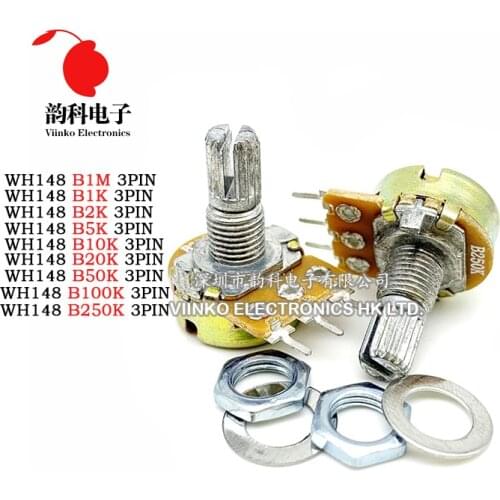 5pcs WH148 B1K B2K B5K B10K B20K B50K B100K B500K 3Pin 15mm Shaft Amplifier Dual Stereo Potentiometer 1K 2K 5K 10K 50K 100K 500K