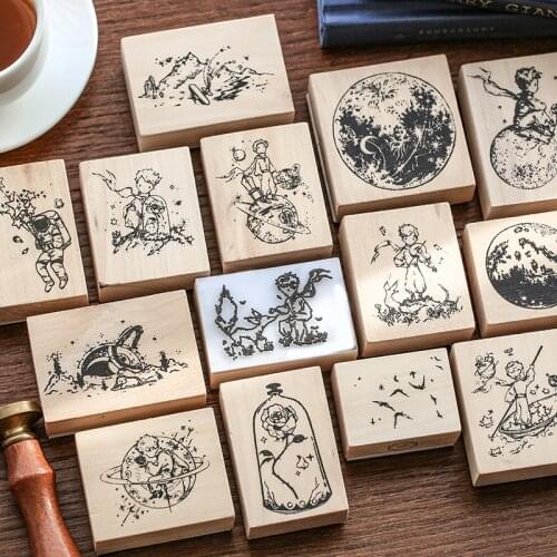 Vintage Little Prince Series Wooden Rubber Stamps Warm Fairy Tale Planet Scrapbooking Bullet Journal Accessories DIY Stationery