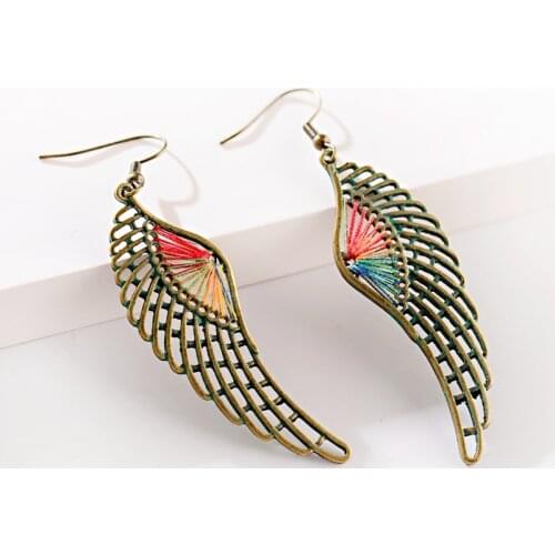 Vintage Summer Hollow Wing Alloy Earrings Female Ethnic Jewelry Brinco Silk Dangle Earrings For Women