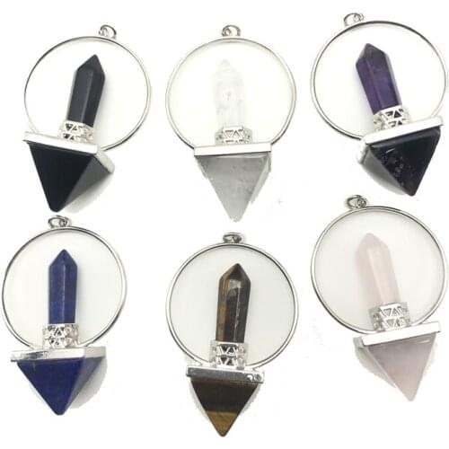Reiki Healing 7 Chakra Pendulums for Dowsing Natural Stone Hexagonal Prism Pyramid White Pink Crystal Obsidian Pendulo