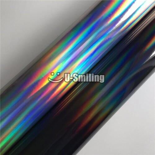 Premium Rainbow Chrome Silver Black Holographic Vinyl Wrap Decal Bubble Free For Car Wrapping Film Car Phone Laptop Console