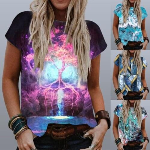 2021 Summer New Women Loose 3D Printing Street Style T Shirt Lady Fashion Casual Tops Vintage Short Sleeve Harajuku Tees Tshirt