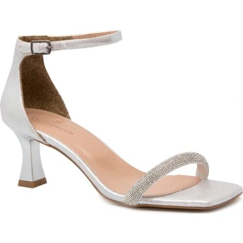 Gedikpasalı 2546 Silver 2021 Summer Season Women Sandals Evening Party Dress Wedding Heels Single Band Stone Accessorized Pumps Style