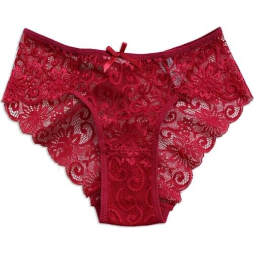 Women Lace Mesh Panties Sexy Bow Transparent Briefs Female Underwear Low Waist Ultra Thin Breathable Lingerie Solid Color New