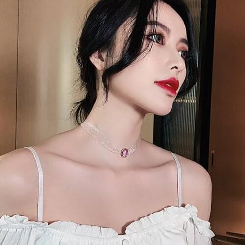 Sexy Tulle Amethyst Choker For Women Necklace Female Clavicle Chain Net Red Butterfly Necklace Short Purple Necklace Collar