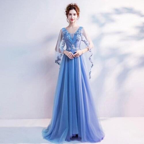 Blue Quinceanera Dresses Party Prom Dress Summer New Fairy Dress V Neck Ball Gown Vestidos De 15 Anos Quinceanera