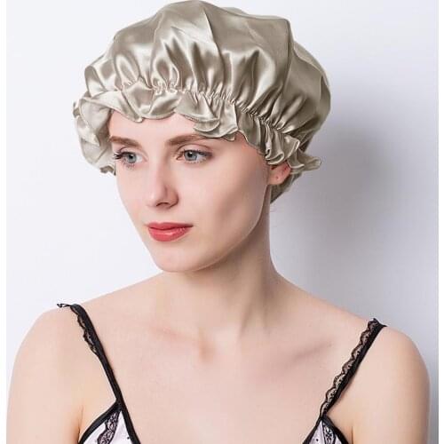 100% Mulberry Silk Night Sleep Cap Elastic Fashion Women Shower Caps Big Bonnet For Lady Sleep Cap