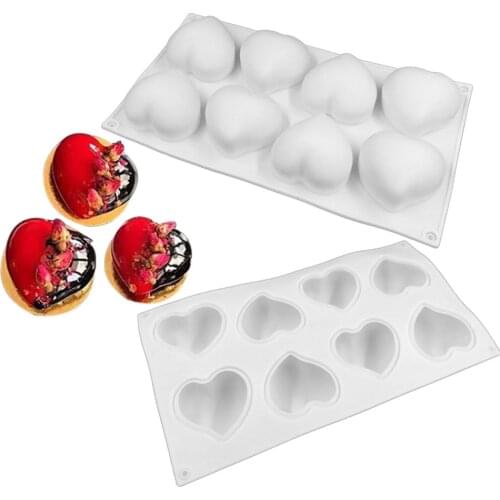 8 Cavity Heart Mousse Silicone Mold Love Heart-shaped Cake Mold French Pastry Cake Mousse Mold Cake Decorating Tools Cake Tools