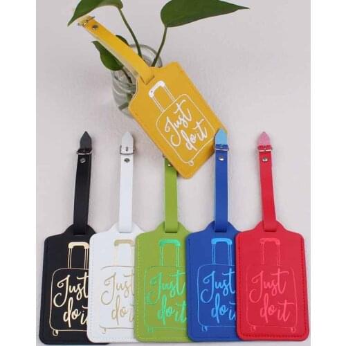 New Hot Stamping Luggage Candy Color PU Leather Luggage Tag Women Portable Label Suitcase ID Address Holder Baggage Boarding