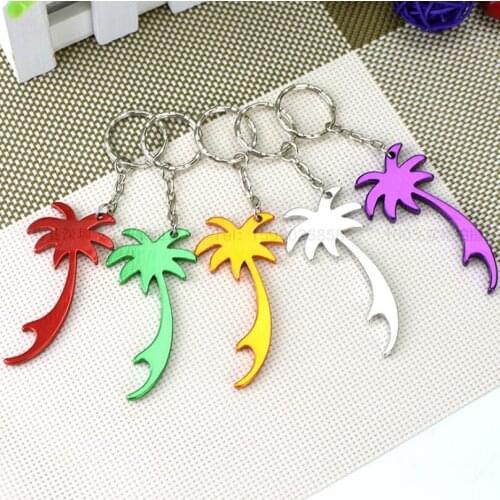 Multi Color Palm Tree Shape Keychains Beer Soda Can Bottle Opener Key Ring Household Kitchen Tool LX6187