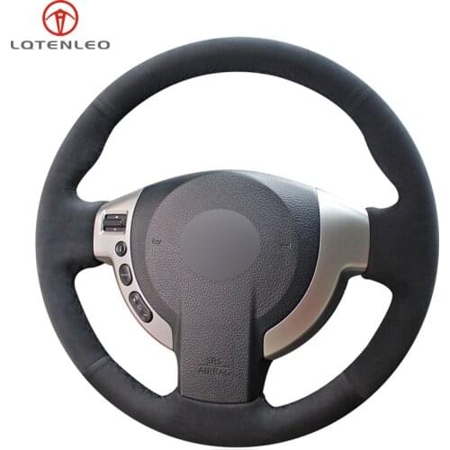 LQTENLEO Black Suede Car Steering Wheel Cover For Nissan Qashqai 2007-2015 Rogue X-Trail 2008-2013 NV200 Sentra