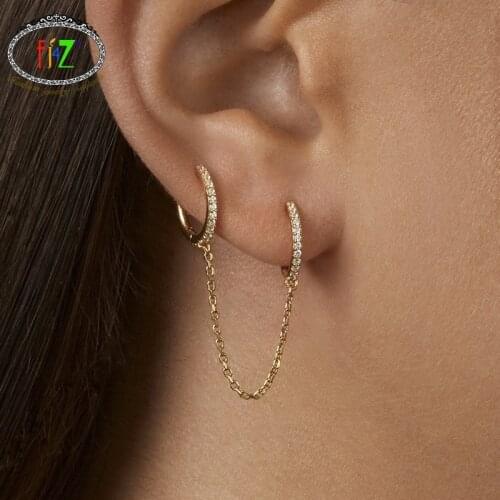 F.J4Z 1PC Hot Rhinestone Hoop Earrings Bohemian Double Hoops Chain Tassel Lady Club Show Earring Jewelry Gifts Dropship
