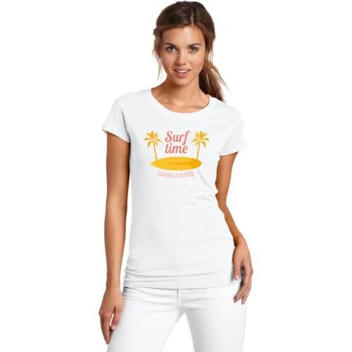 Summer Paradise Surfboard T-Shirts for Women Palm Trees Printed Female T-shirts Round Neck Short Tees Tops Harajuku Clothes
