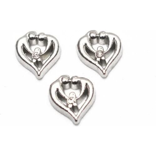Hot selling 10pcs/lot silver heart crystal floating charms living glass memory floating lockets diy jewelry pendant