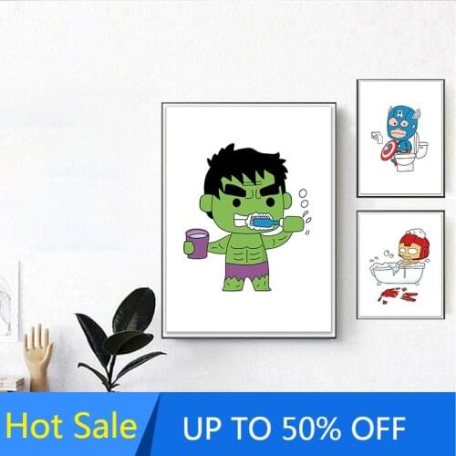 Marvel Avengers Anime Canvas Painting Cute Spiderman Iron Man Hulk Wall Art Nordic Posters and Prints Pictures Living Room Decor