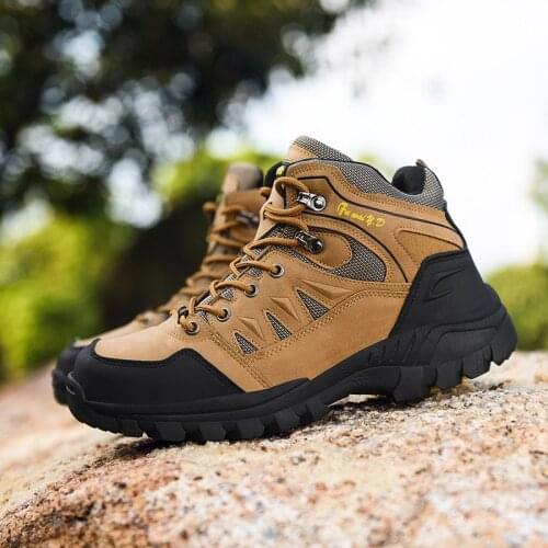 Big Size Brown Hiking Boots Men Light Comfortable Men Trekking Shoe Travel Shoes High Top Hiking Shoes Women Camping Sports